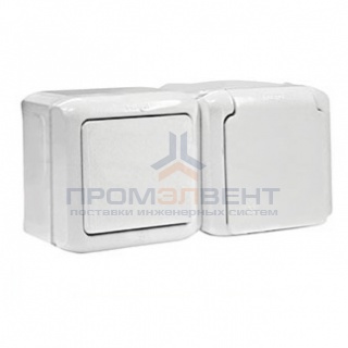 Розетка+выключатель IP44 Legrand Quteo с заземлением со шторками белая