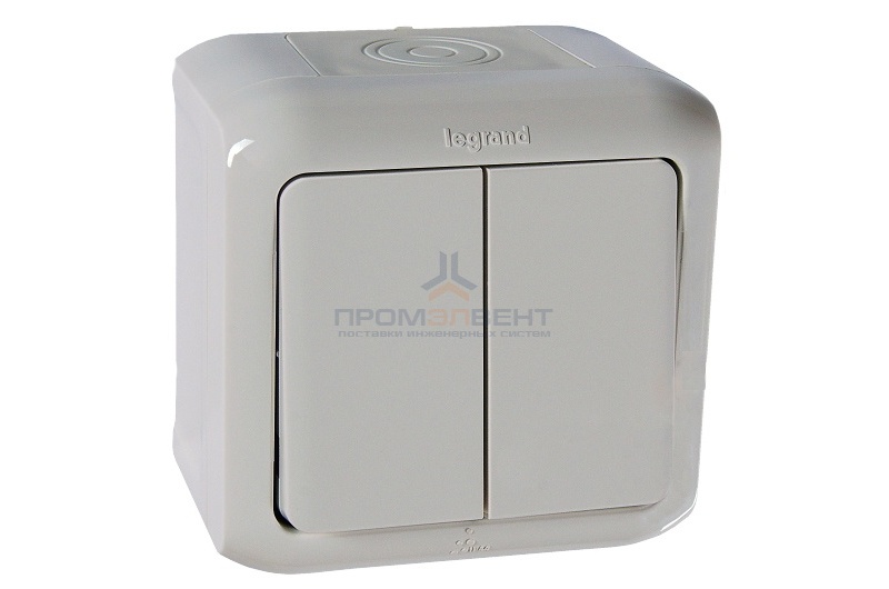Выключатель двухклавишный IP44 Legrand Quteo серый