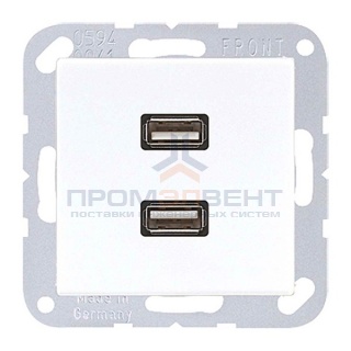 Розетка USB-удлинитель 2 местная Jung A+AS Белый механизм+накладка